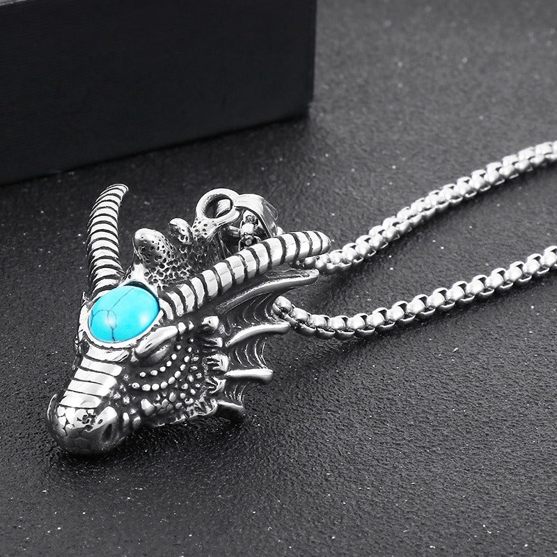 Kemstone Dragon Claw Pendant – Stainless Steel & Turquoise Necklace for Men | Punk Gothic Myth-Inspired Jewelry KP119902