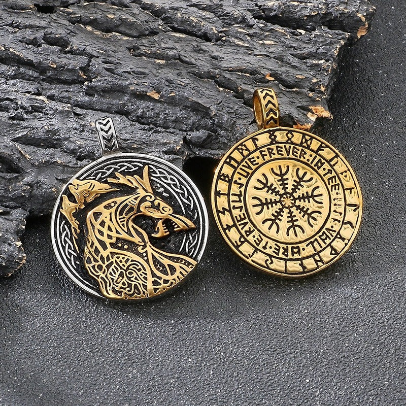Kemstone Men’s Titanium Steel Viking Dragon Pendant Necklace – Celtic Eagle Design KP117361-MZOZ