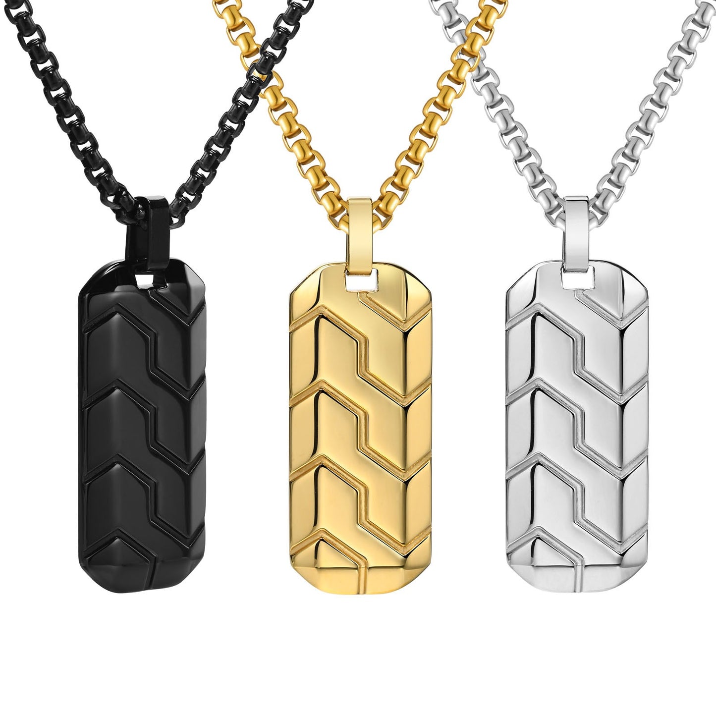 Tire Tread Pendant Necklace for Men – Stainless Steel Geometric Dog Tag PN-1857