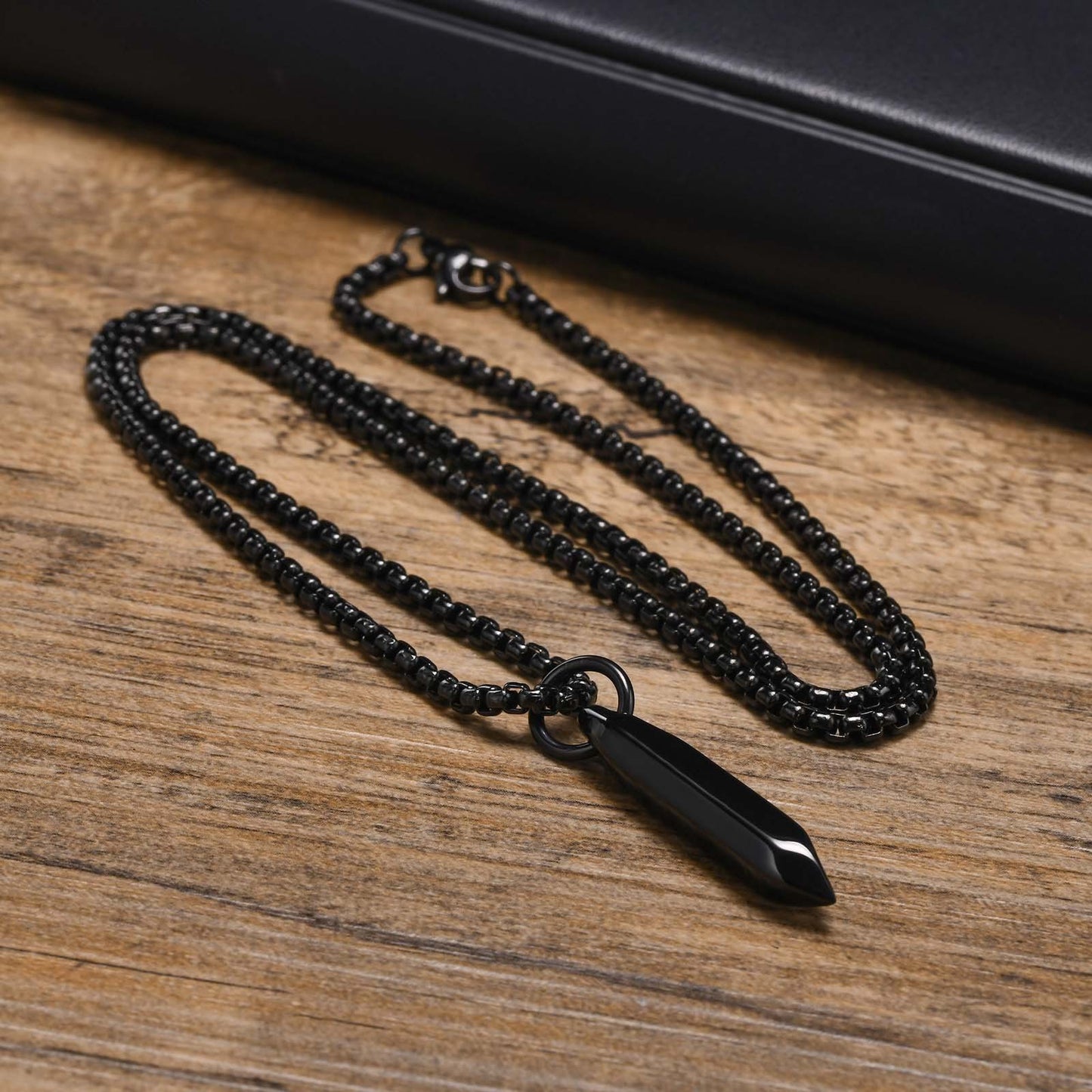 Kemstone Hex Spike Pendant Necklace for Men – Stainless Steel Gothic Nail Amulet Silver & Black PN-1832