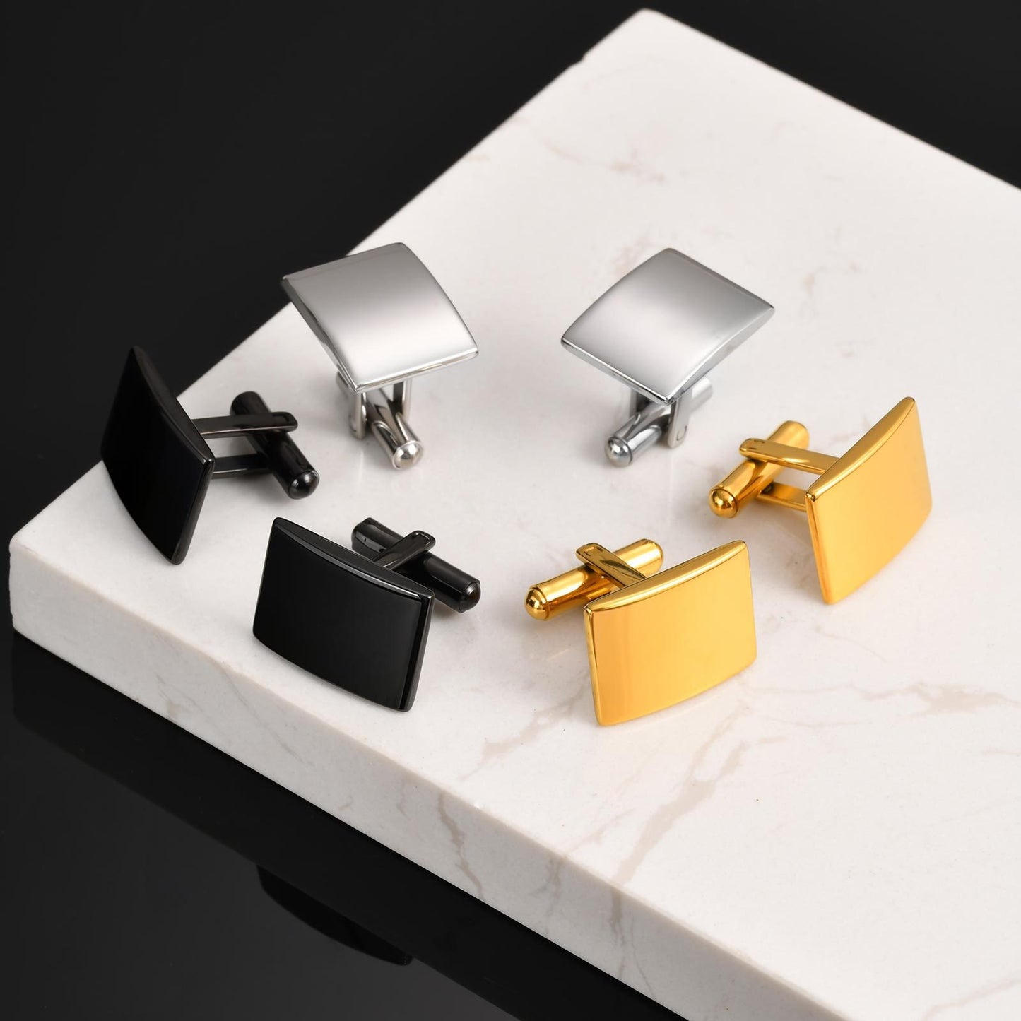 Kemstone Men’s Stainless Steel Square Cufflinks – Silver/Gold/Black CL-057