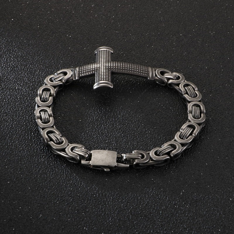 Kemstone Cross Loop Chain Bracelet - Titanium Steel Men's Jewelry Accessory with Edgy Industrial Design KB124342