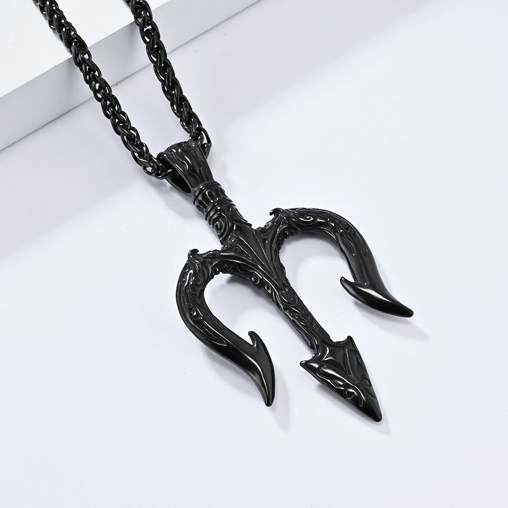 Poseidon's Trident Pendant – Norse Myth Inspired Stainless Steel Necklace K-PT552