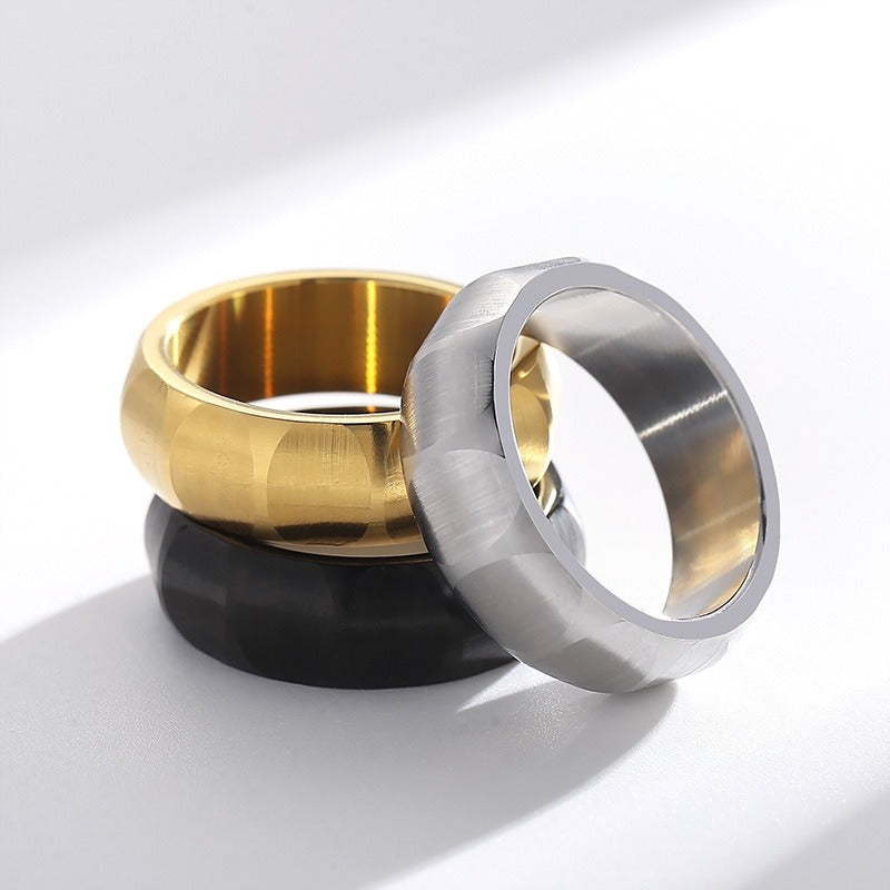 Kemstone Matte Titanium Steel Ring – Curved Minimalist Band for Men | Rugged Gothic Street Style KR105900-KFC