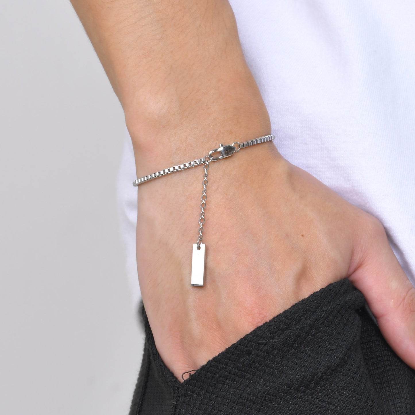 Kemstone Stainless Steel Box Chain Bracelet for Men – Modern Minimalist BR-1989