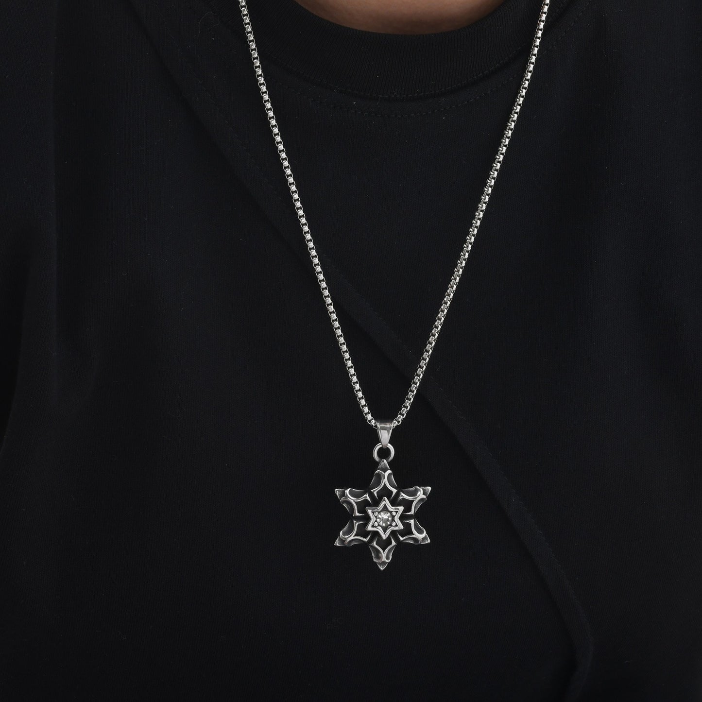 Kemstone Men’s Stainless Steel Hexagram Pendant Necklace – Gothic Biker Star Jewelry PN-2154