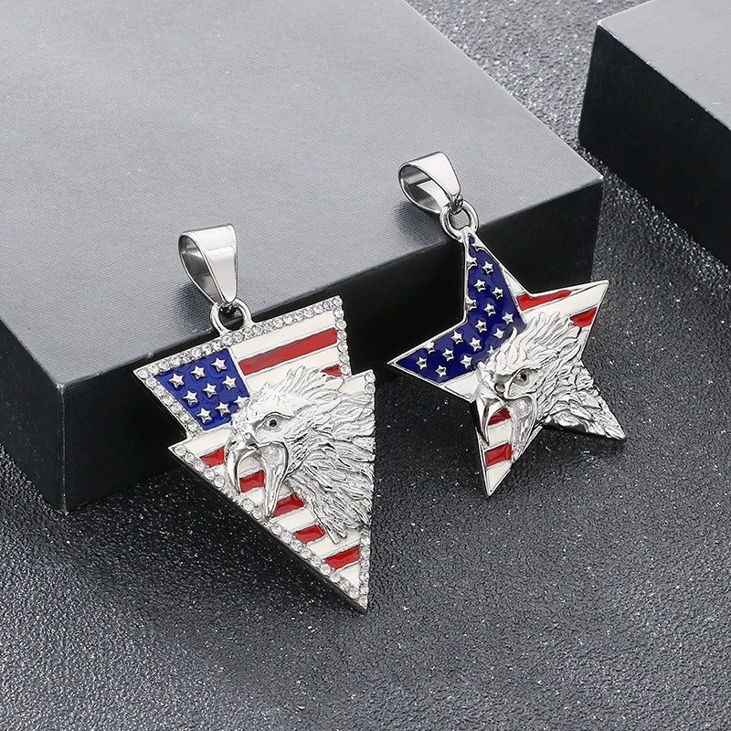 Kemstone Men’s Titanium Steel Eagle Pendant Necklace – Enamel Star/Triangle KP117368