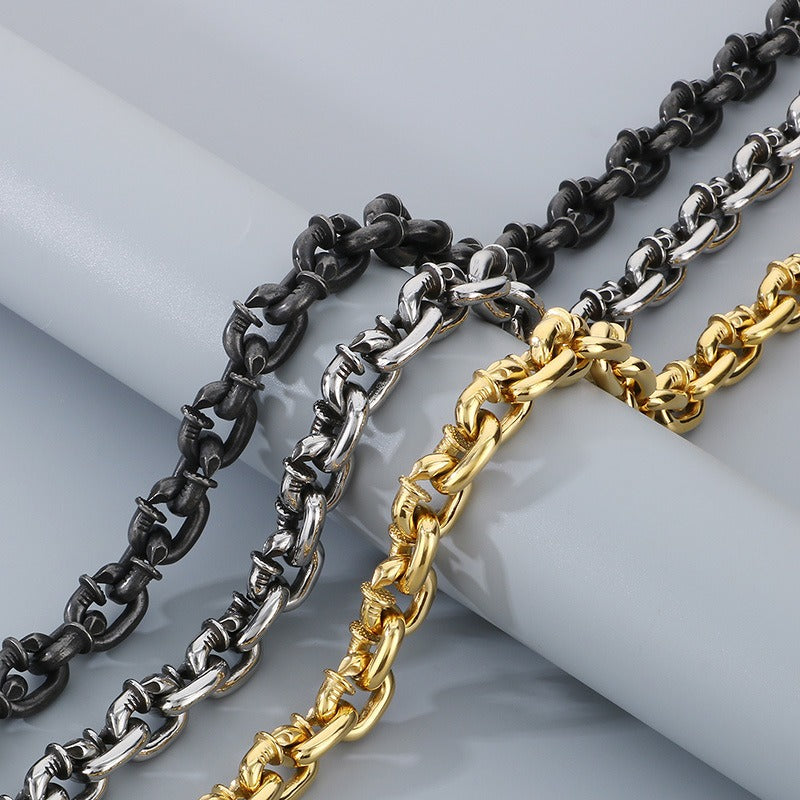 Kemstone Men’s Rivet Chain Bracelet or Necklace – Stainless Steel Punk Nail-Link Jewelry KB126373