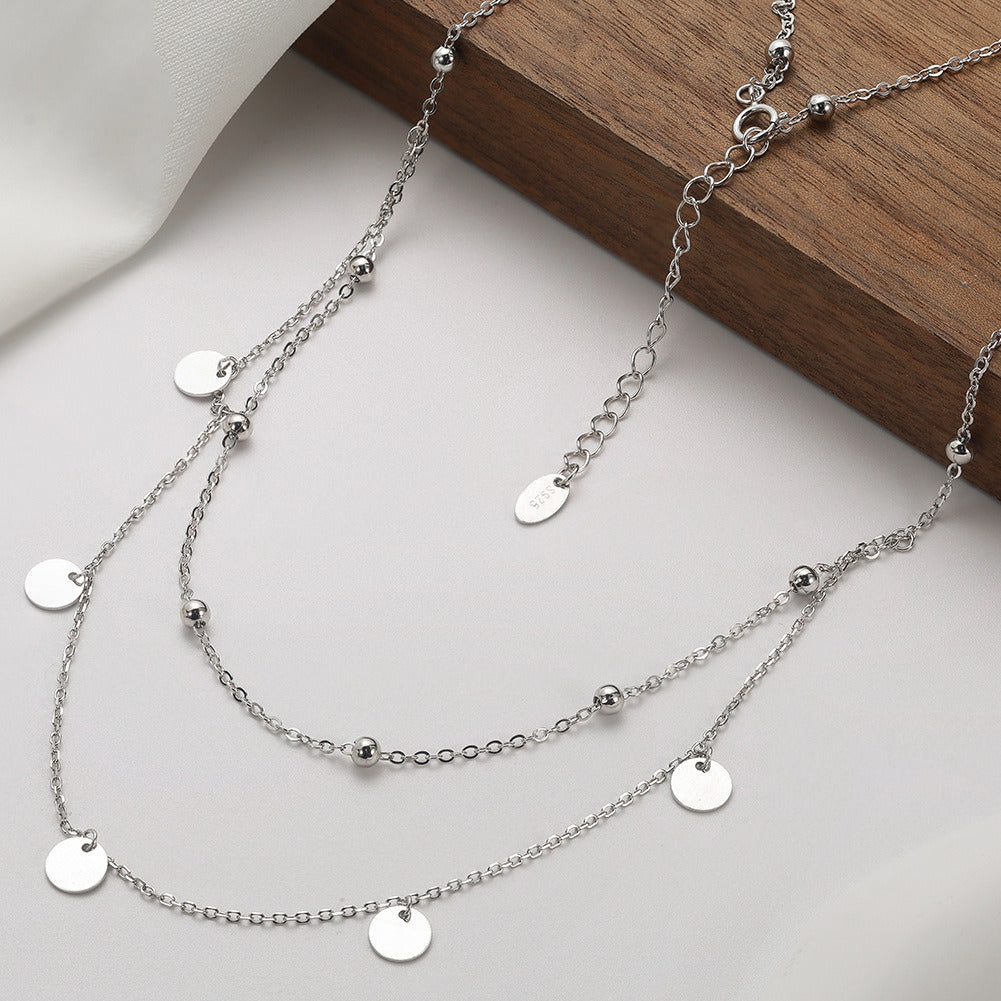 Kemstone Layered Gold Necklace – 925 Sterling Silver Double Chain Necklace for Women, Dainty Disc Beaded Choker, Adjustable Handmade Jewelry A4-BQN21
