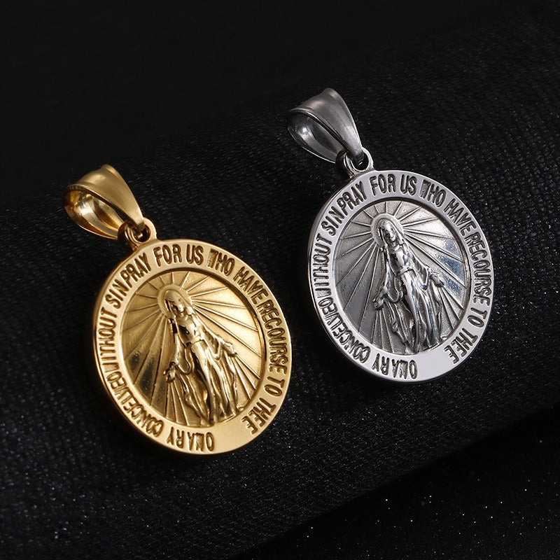 Kemstone Steel Medallion Necklace – Engraved Circular Pendant with Letter Charm for Men | Gothic Minimalist Jewelry KP80828-Z