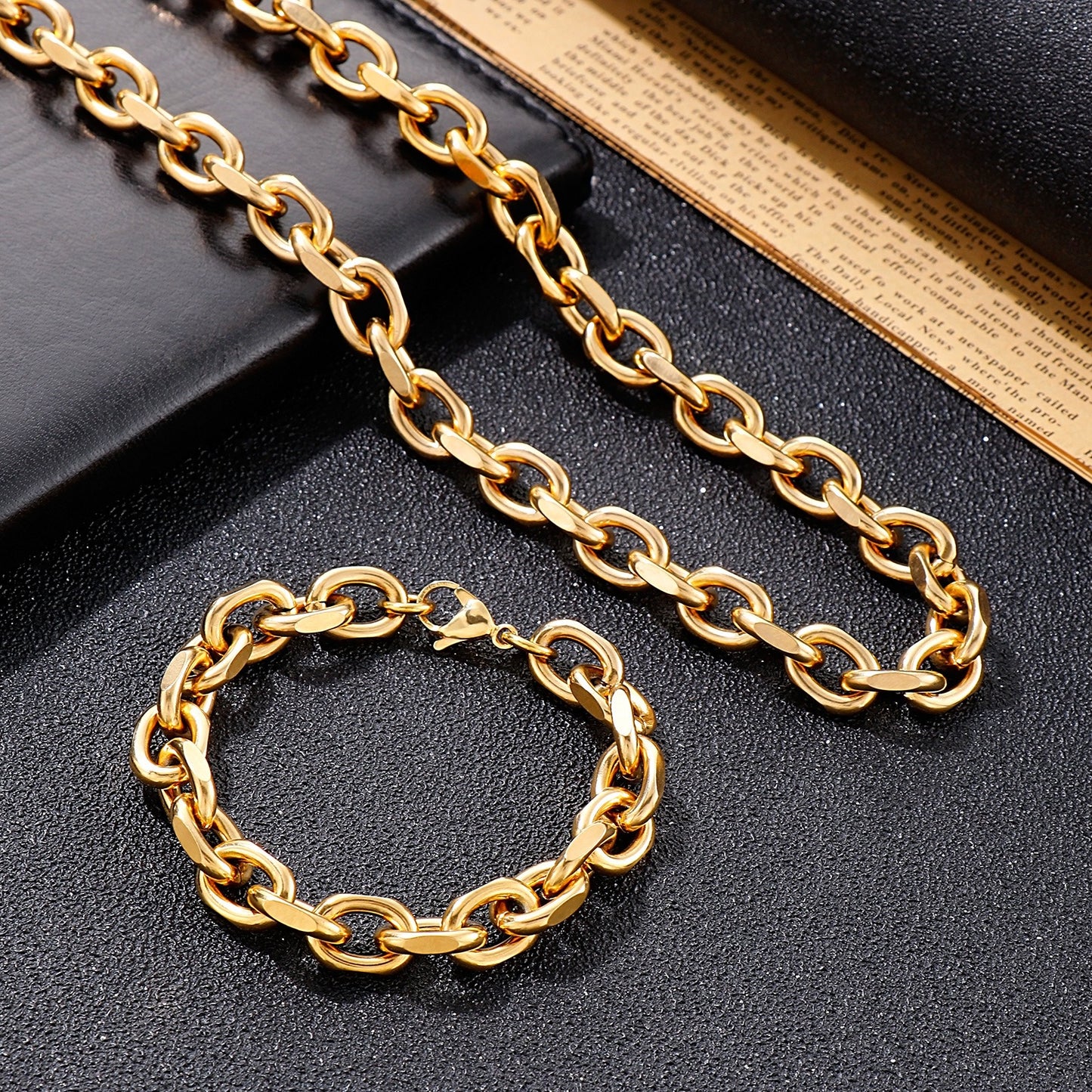 Kemstone Matte Stainless Steel O-Link Chain Set – Gothic Rock Choker & Bracelet for Men’s Urban Streetwear KS138454-Z