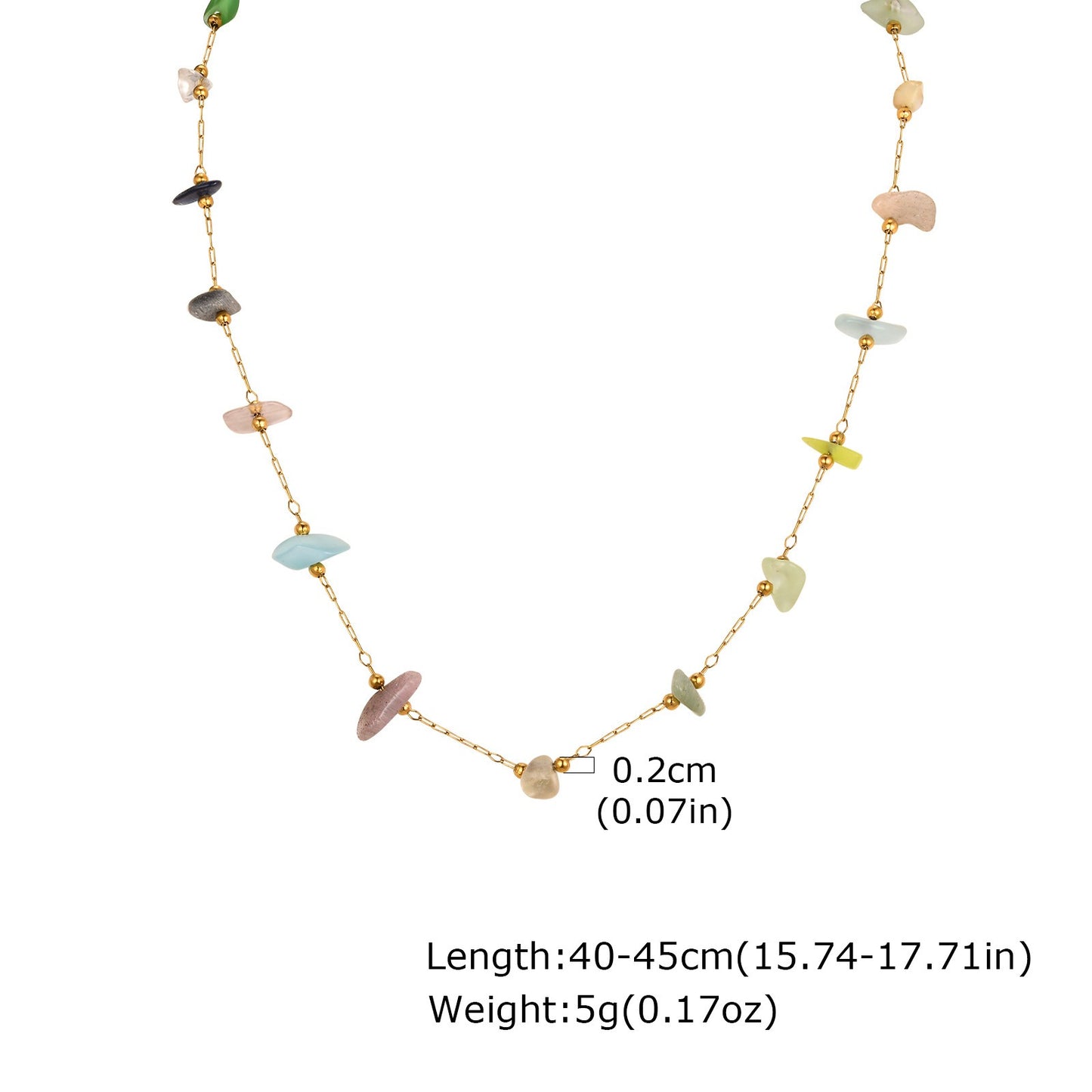 Collar de cadena irregular de acero inoxidable dorado con chips de piedra natural de colores para mujer (1908)
