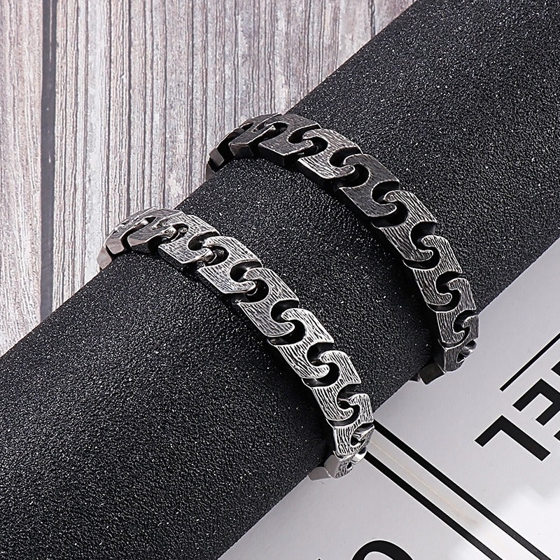 Kemstone Gothic Titanium Steel Bracelet for Men – Rustic Geometric Chain with Matte Industrial Finish KB137016-BDJX