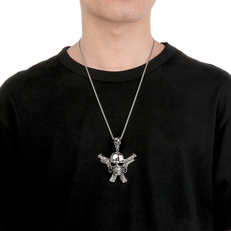 Kemstone Titanium Steel Skull Pendant Necklace – Mechanical Gothic Biker Jewelry for Men KP43973-BD
