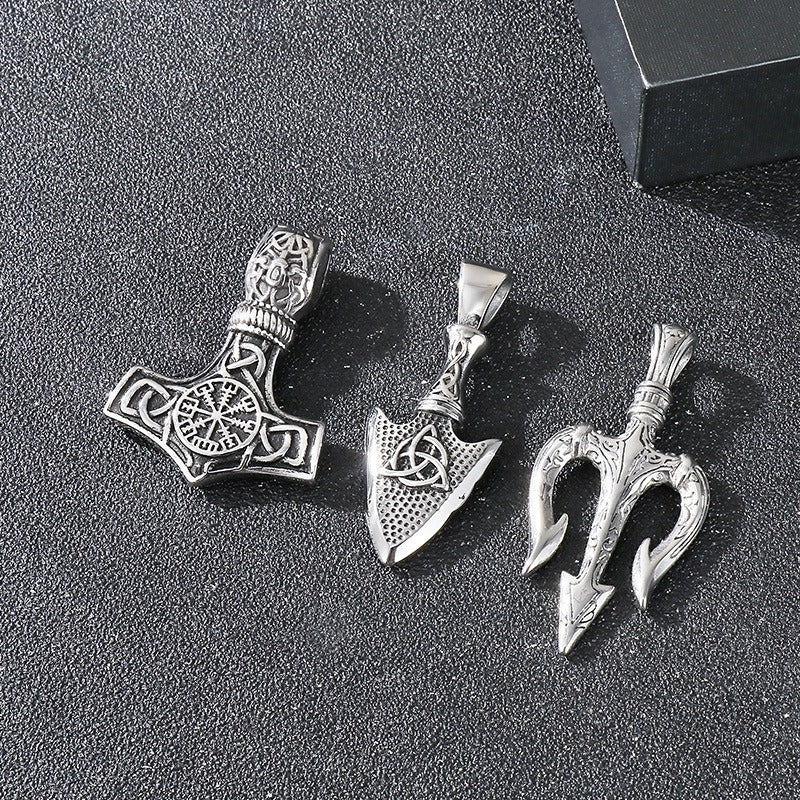 Kemstone Men’s Titanium Steel Trident Cross Necklace – Viking Eye of Horus Pendant, Black Zircon KP116389 60CM