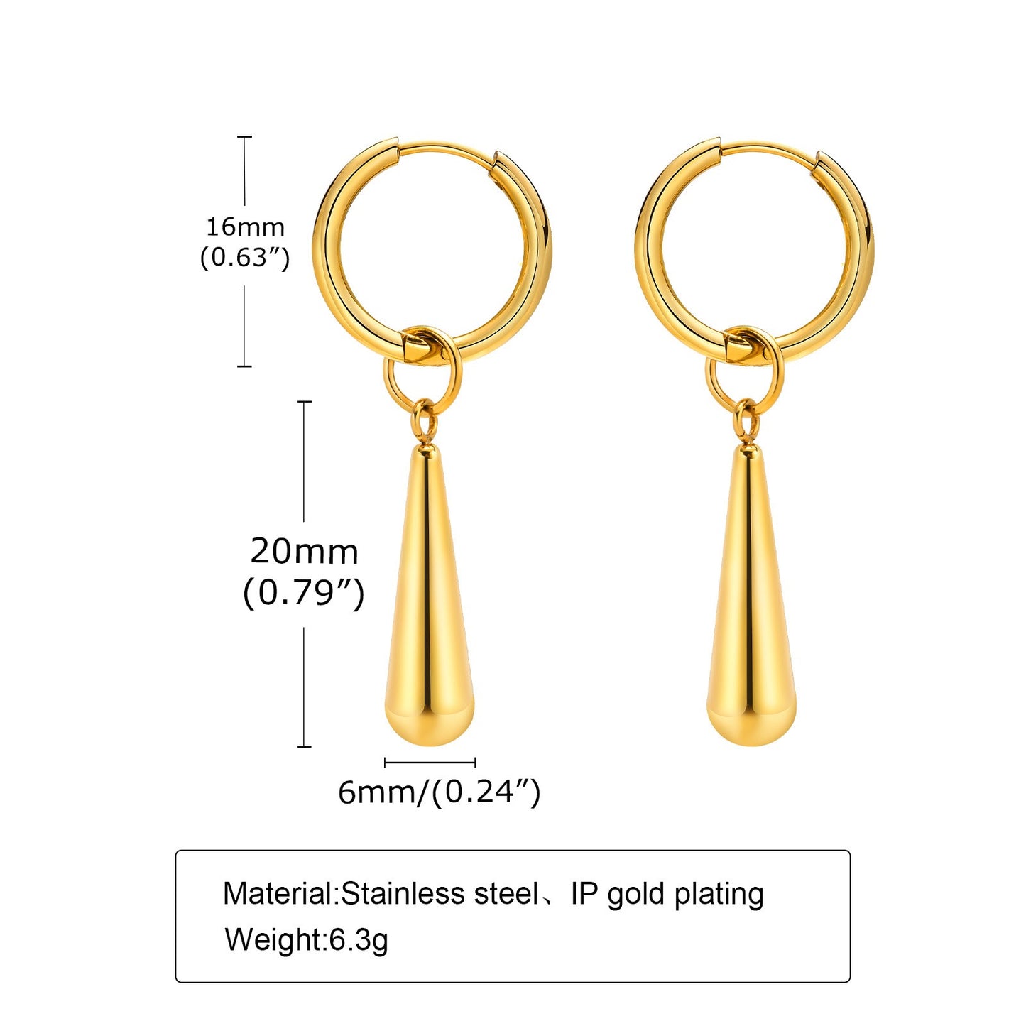 Pendientes Kemstone de acero inoxidable con forma de gota dorada - Pendientes geométricos minimalistas para mujer ED-556