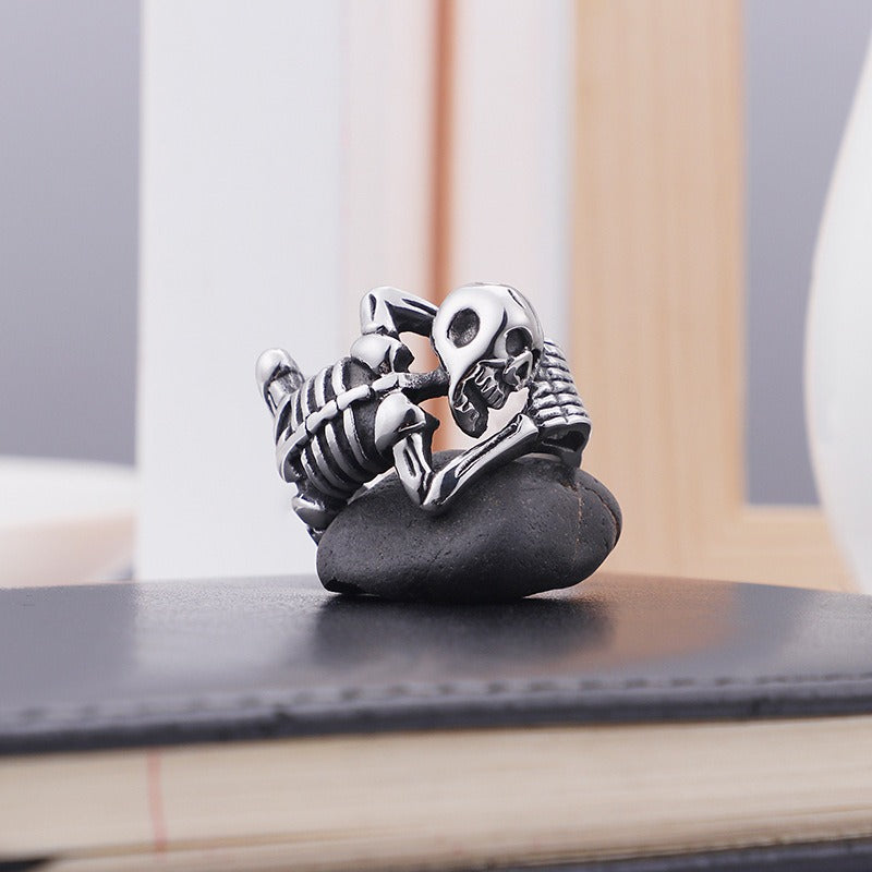 Kemstone Adjustable Gothic Skull Ring – Matte Black Stainless Steel Punk Jewelry for Men KR49225-K
