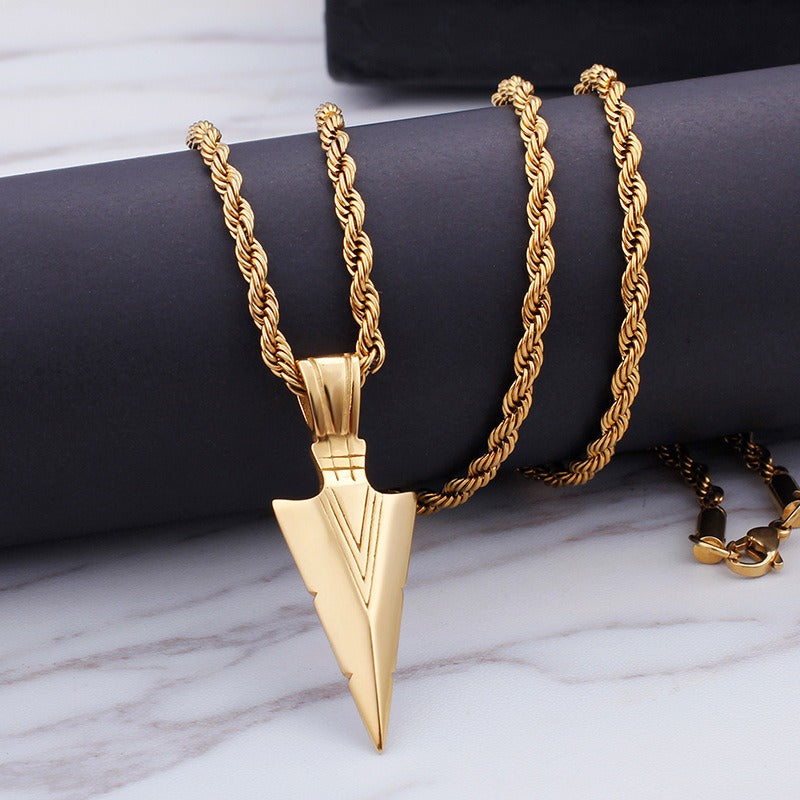 Kemstone Men’s Stainless Steel Arrowhead Necklace – Triangle Vintage Jewelry, Gold/Silver/Black KP79565-K