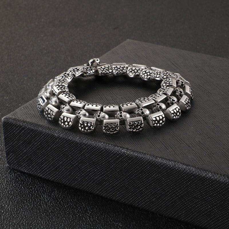 Bracciale punk in acciaio al titanio Kemstone con teschio per uomo KB118447