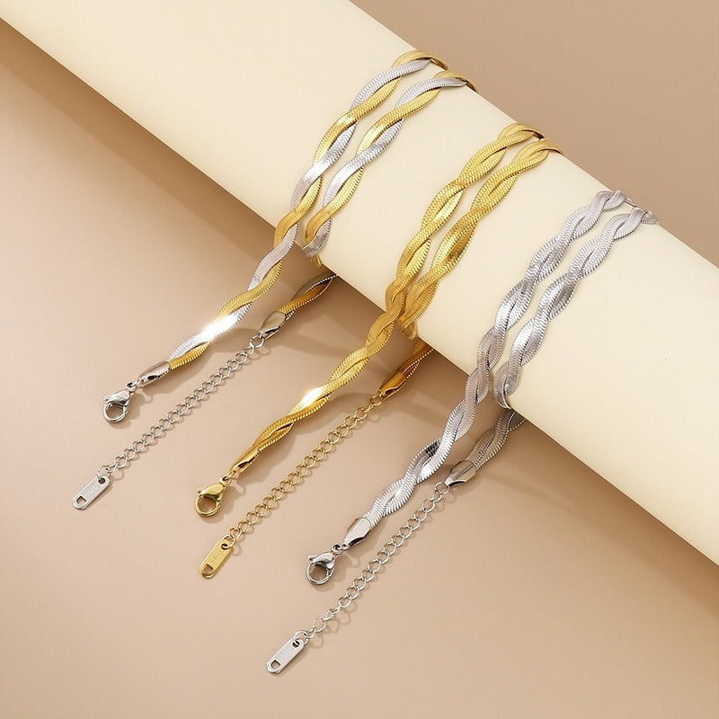 2mm Twisted Snake Chain Necklace & Bracelet for Men & Women – Adjustable 316L Stainless Steel Minimalist Jewelry KB181314-Z