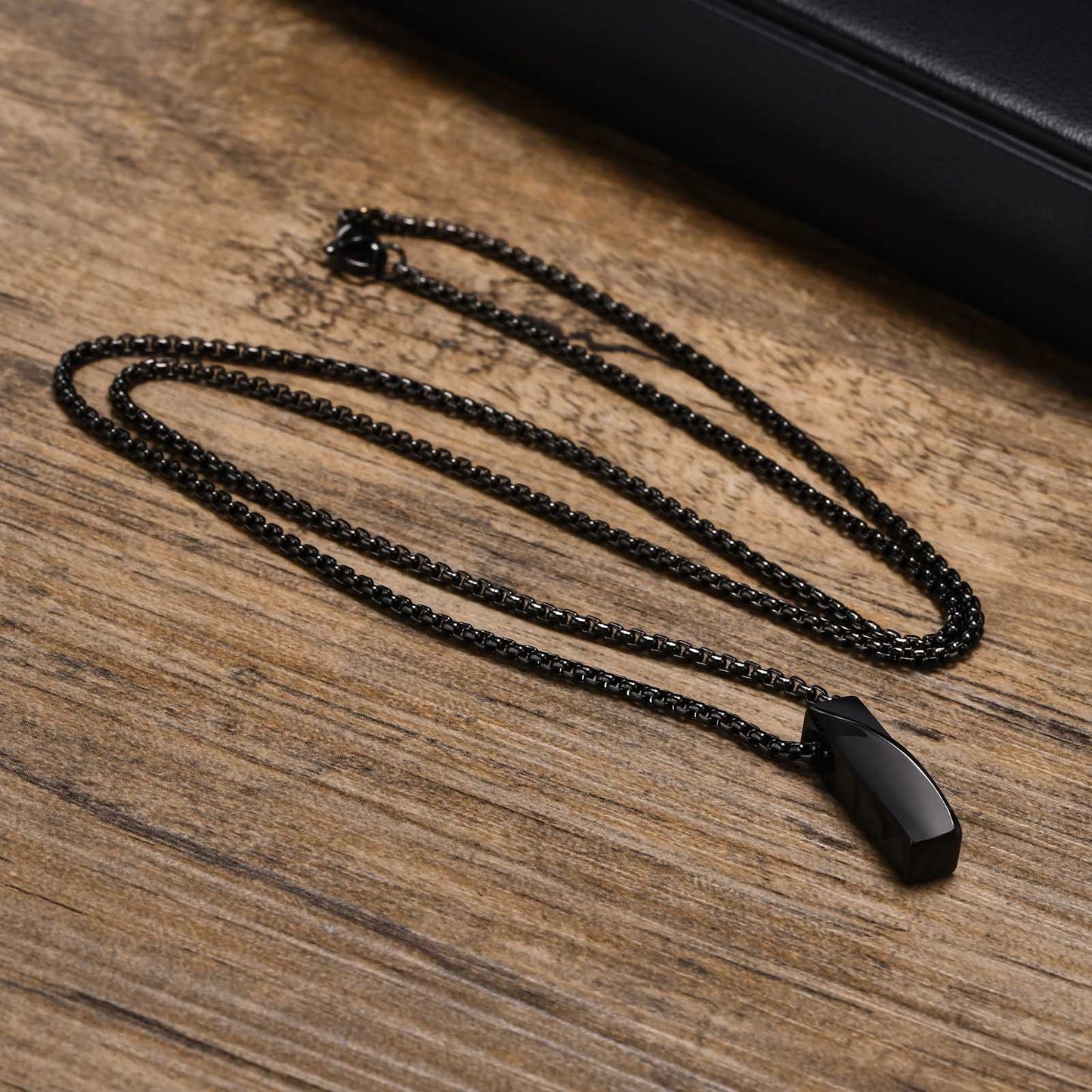 Mobius Bar Pendant Necklace for Men – Geometric Stainless Steel Amulet | Silver & Black PN-1830