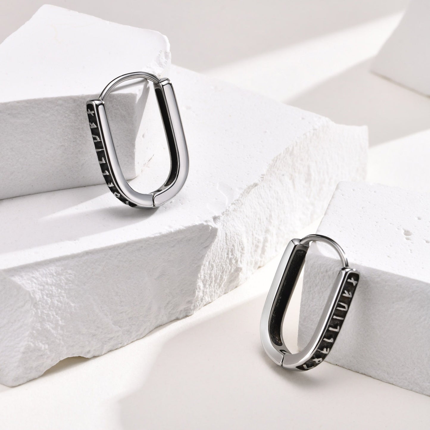 Viking Rune Stainless Steel Hoop Earrings – Nordic U-Shaped Retro Men’s Jewelry EH-521