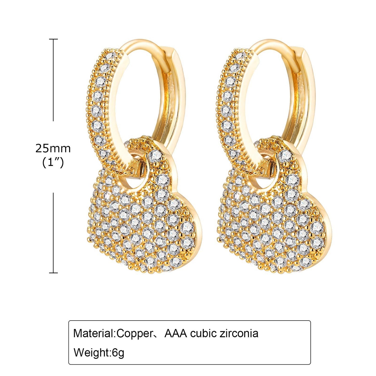 Pendientes de cobre con forma de corazón y circonitas cúbicas Kemstone para mujer – Elegante joyería de uso diario EBD-310