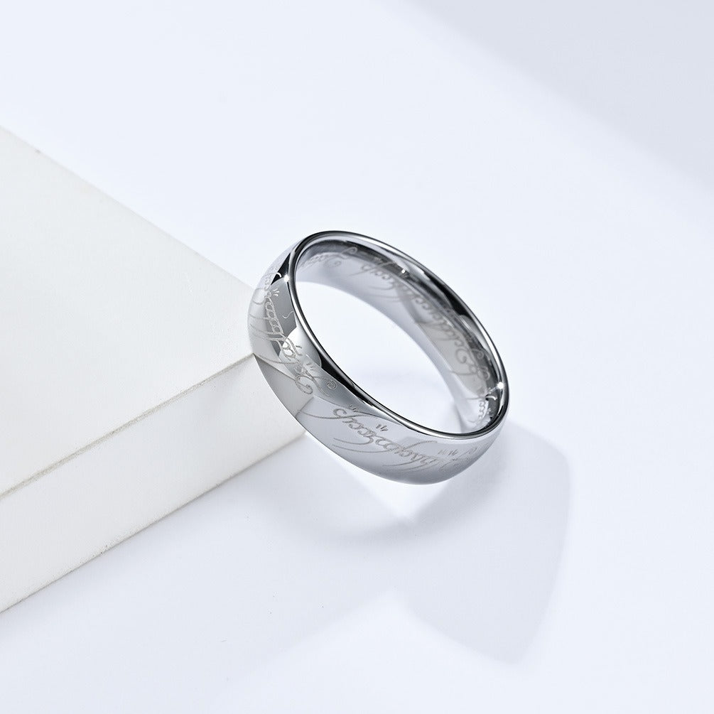 Kemstone Tungsten Steel Elvish Ring β Laser Engraved Gothic Viking Band for Men & Women | K-T032