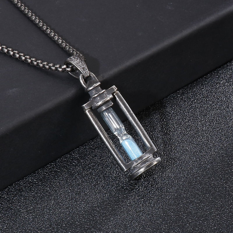 Kemstone Oil Lamp & Hourglass Pendant – Vintage Steampunk Stainless Steel Necklace for Men KP53289-BD