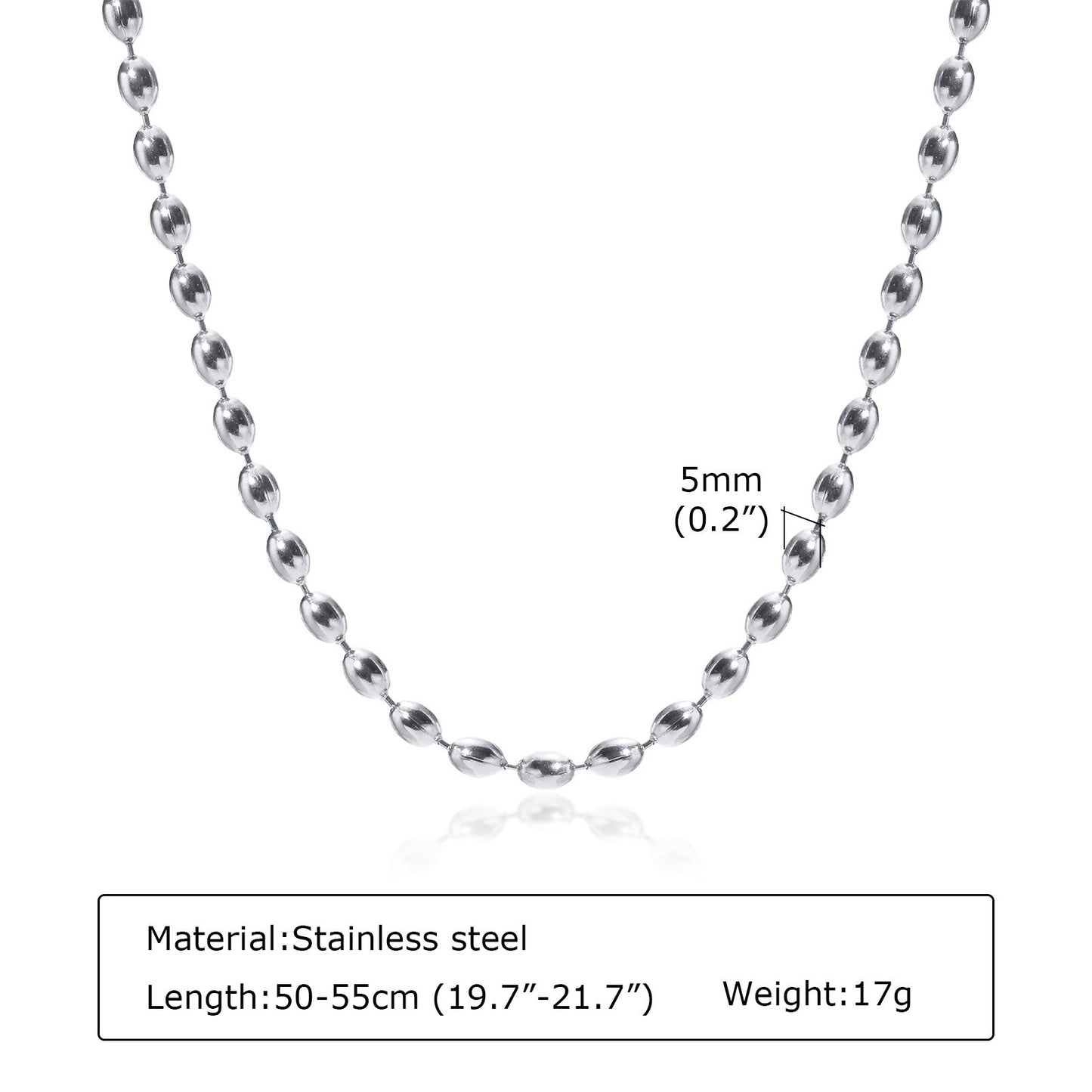 Kemstone Stainless Steel Oval Ball Chain Necklace – Minimalist Sporty Pendant NC-1253