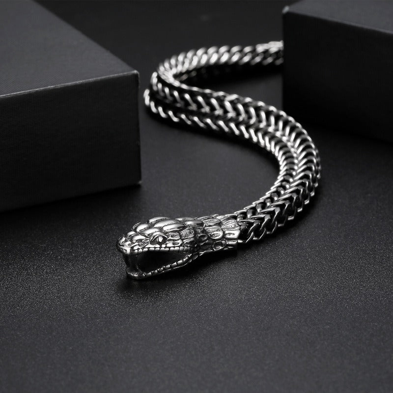 Kemstone Twin Serpent Titanium Steel Men's Bracelet - Retro Edgy Design for Modern Warriors KB145401