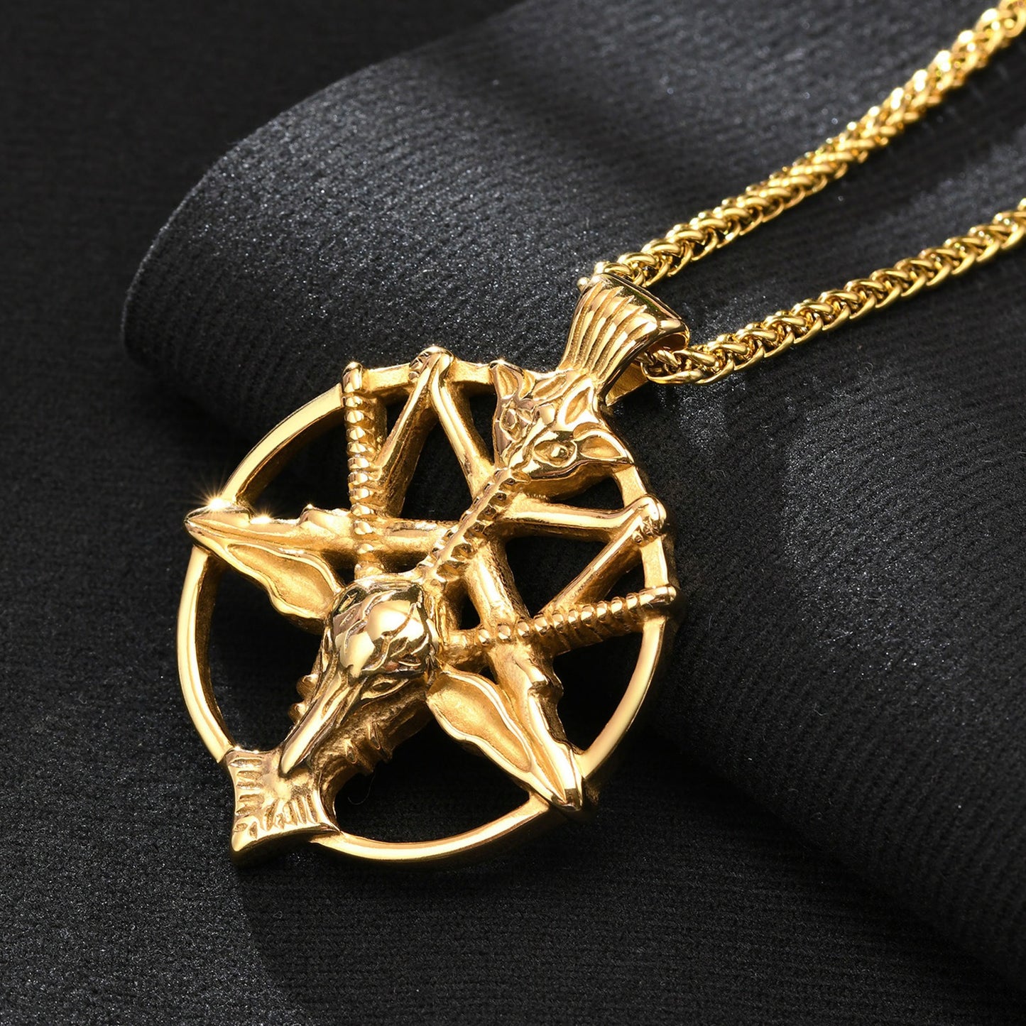 Kemstone Satanic Goat Head Pendant – Stainless Steel Gothic Pentagram Necklace PN-1266