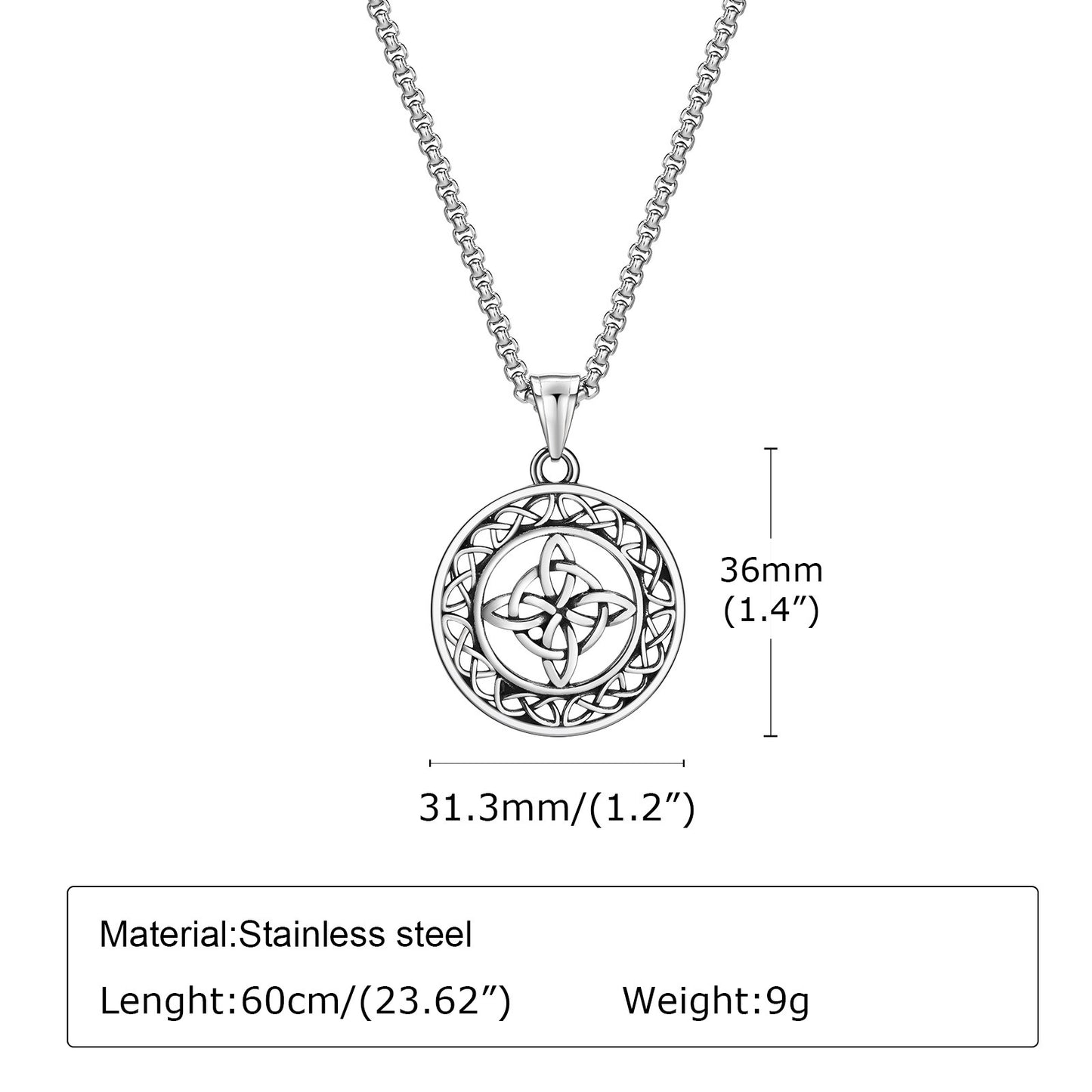 Kemstone Celtic Pendant Necklace for Men – Stainless Steel Viking Knot Jewelry PN-1919