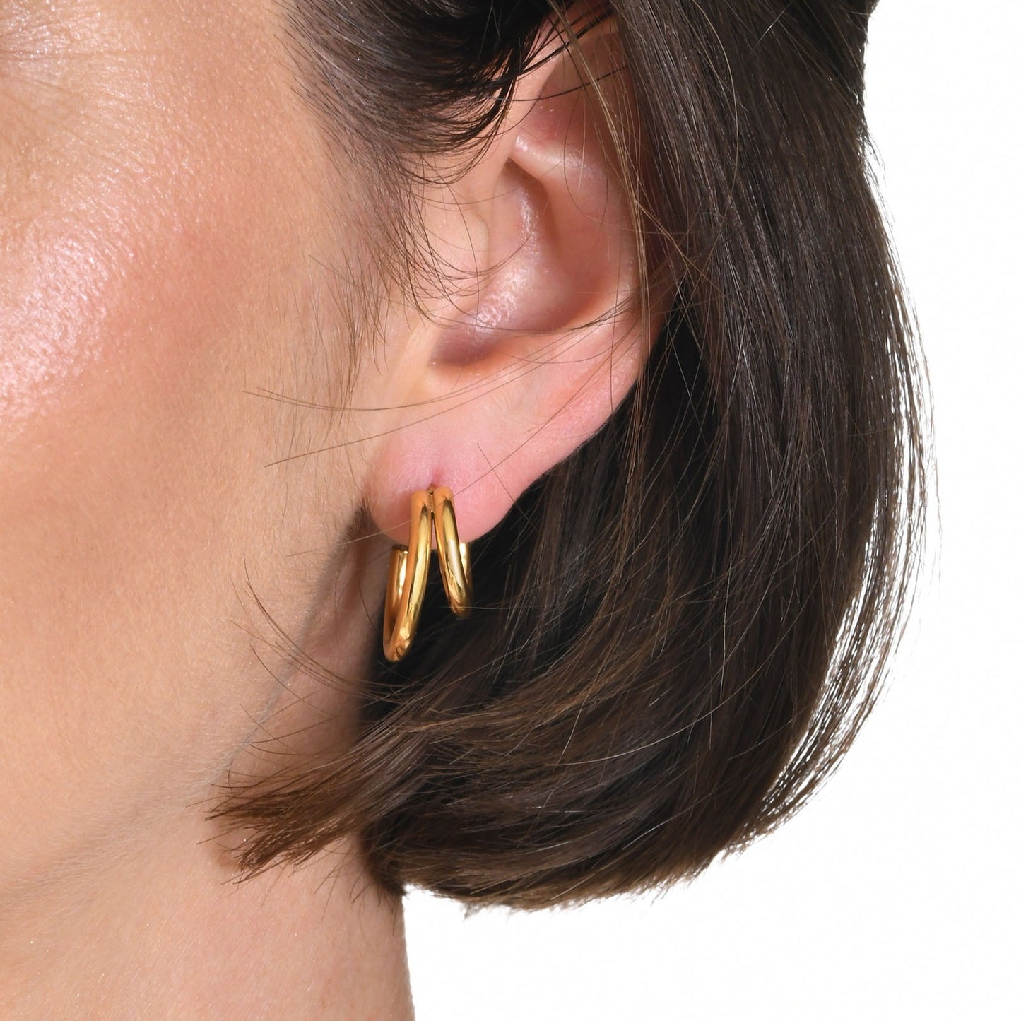 Pendientes de aro doble de acero inoxidable Kemstone | Accesorios minimalistas en forma de C para mujer EH-509