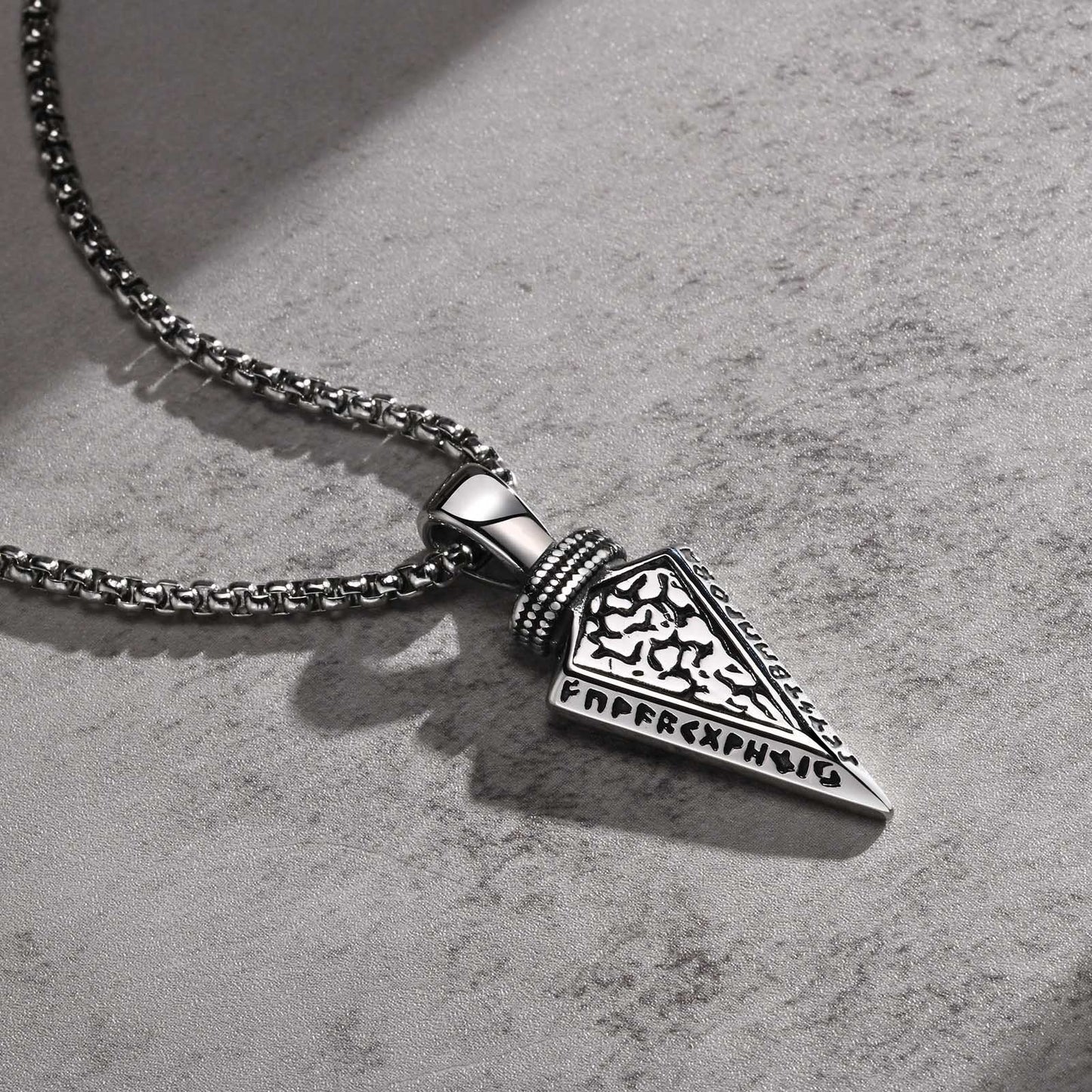 Kemstone Viking Arrowhead Pendant for Men – Stainless Steel Norse Necklace in Silver or Black, Gothic Street Style PN-1859
