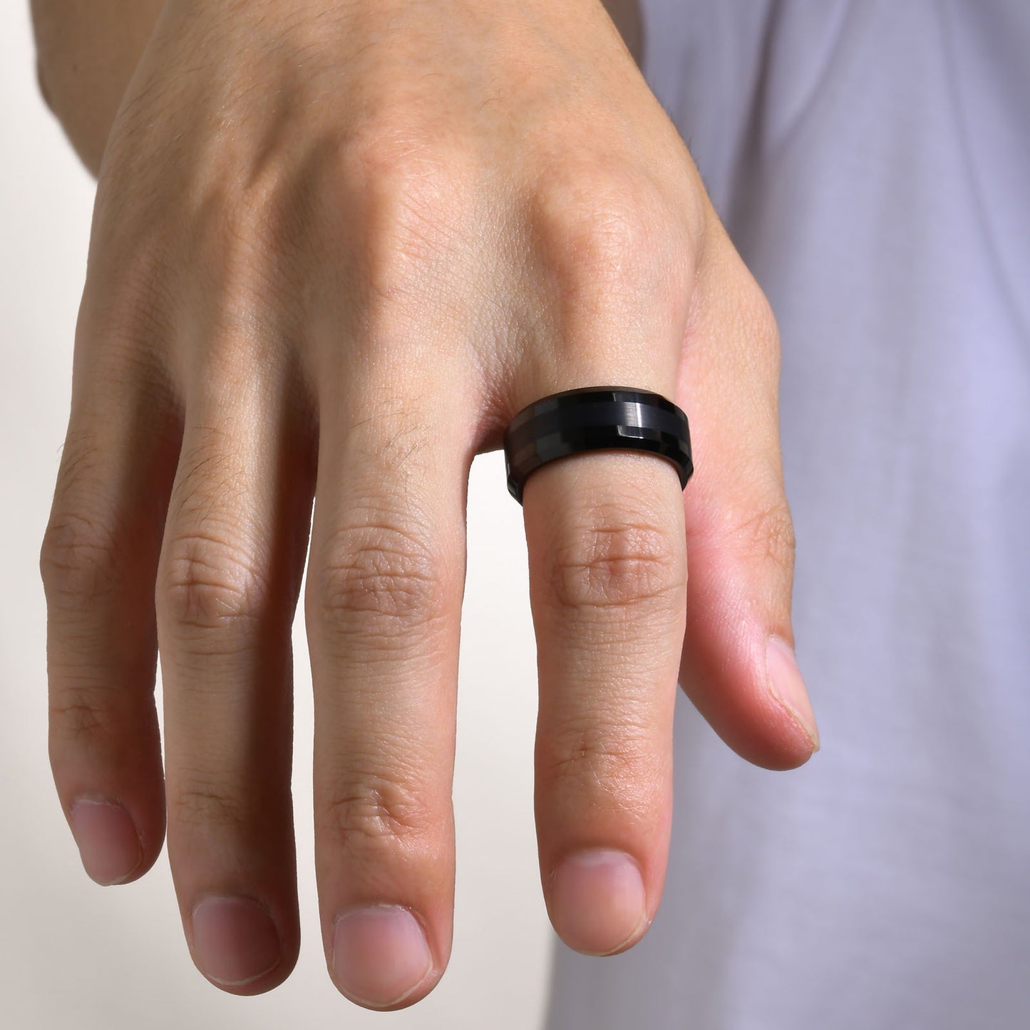 Tungsten Carbide Men's Ring – 8mm Brushed Band | Black & Silver Heavyweight Ring TCR-014