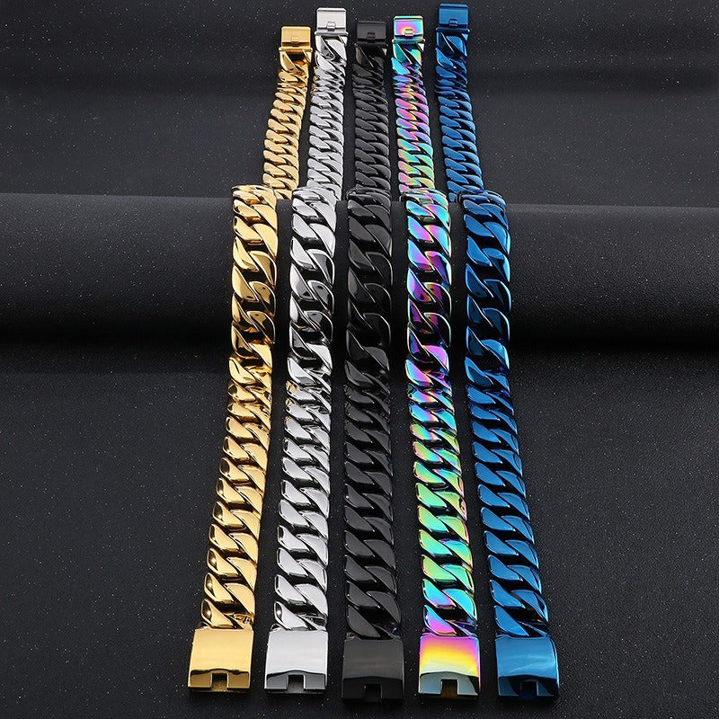 Kemstone Men’s Heavy 24mm Cuban Link Chain Necklace – Stainless Steel Streetwear Jewelry Bold Punk Style KN10319-D