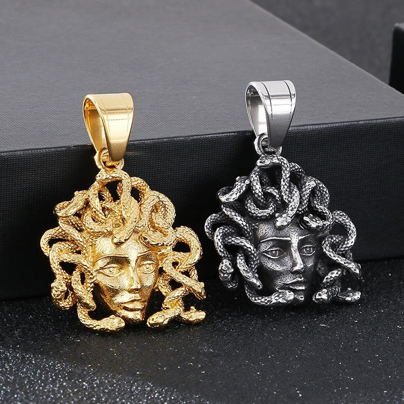Kemstone Gothic Snake Goddess Pendant – Greek Mythology Stainless Steel Men's Necklace KP115490