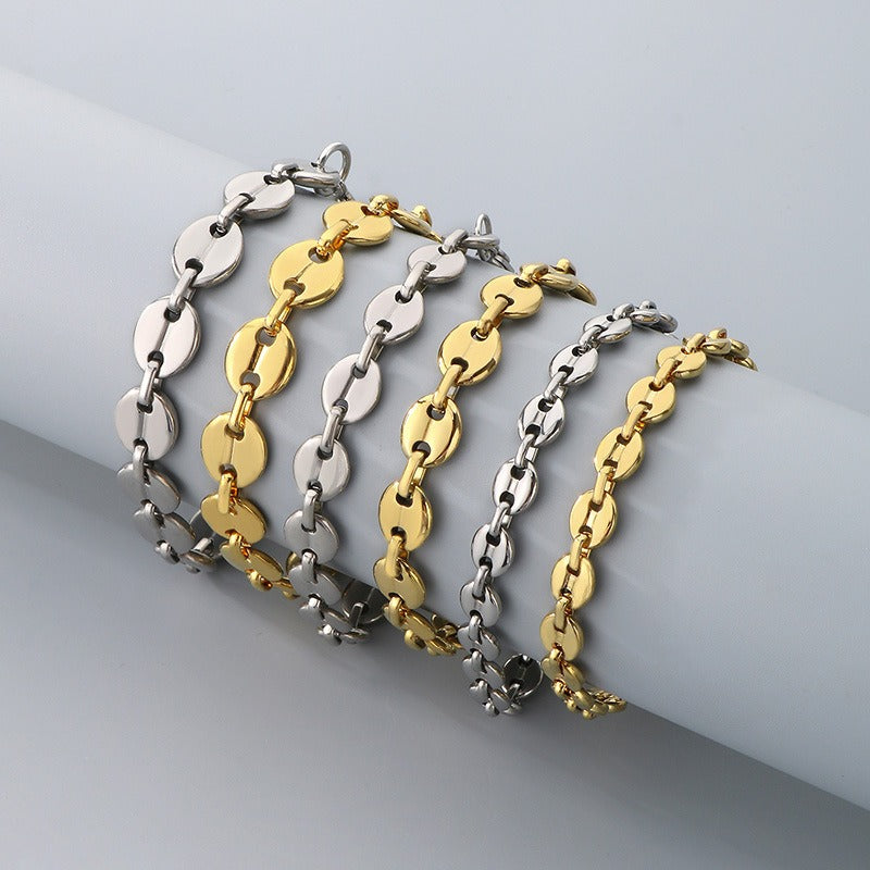 Kemstone Titanium Steel Chain Bracelet – Geometric Pig Nose Link for Men | Urban Gothic Streetwear Style KS193903-Z
