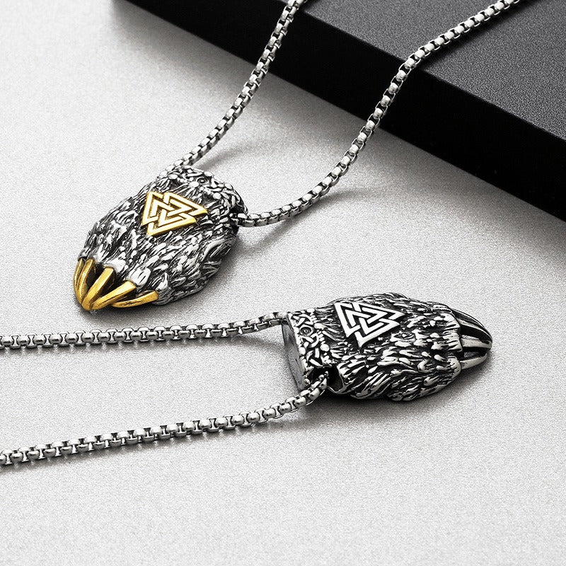 Kemstone Viking Odin Triangle Rune Bear Paw Stainless Steel Pendant Necklace KP130621-TLX