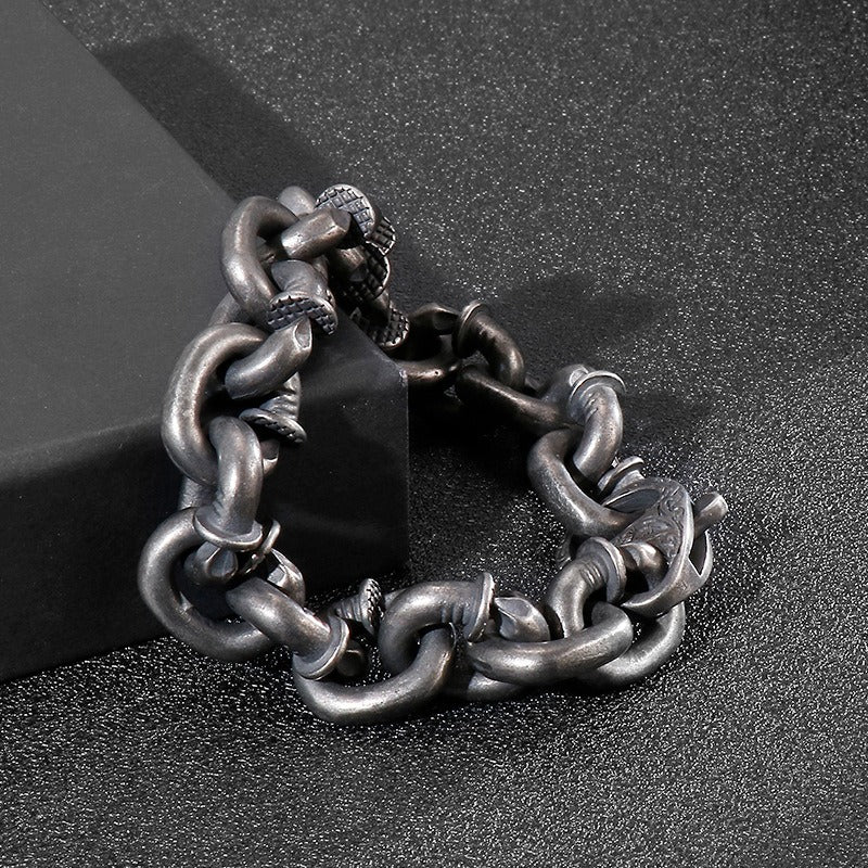 Kemstone Nail Cuff Chain Bracelet – Stainless Steel Punk Men’s Jewelry Vintage Rustic Finish KB126373