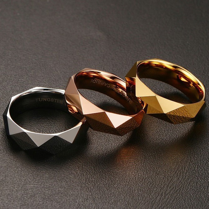 Kemstone 6MM Faceted Tungsten Steel Ring β Geometric Edge Durable Design TCR-033
