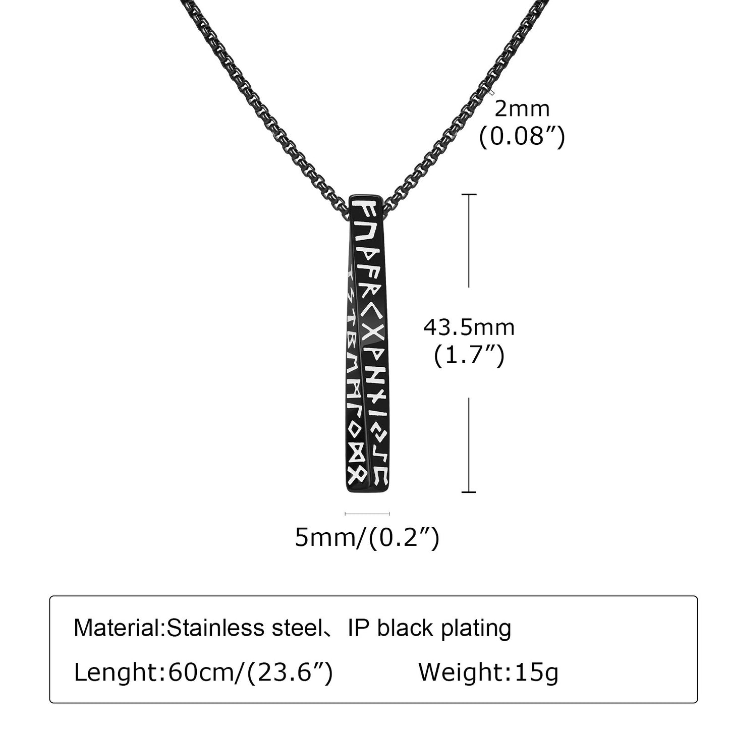 Kemstone Nordic Rune Bar Necklace – Stainless Steel Viking Pendant, Elder Futhark Engraving NC-1383