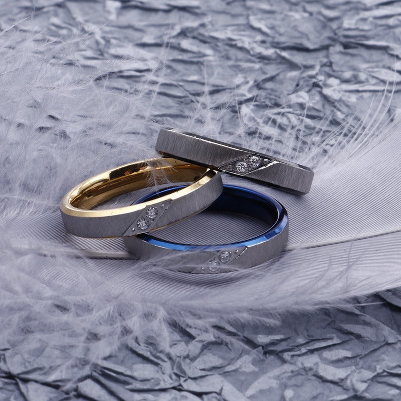 Kemstone Brushed Steel Ring for Men – 18K Gold & Crystals Accent, Gothic Minimalist Power Band KR46939-K