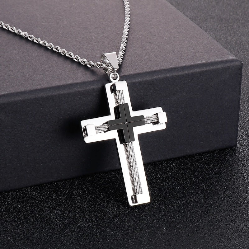 Collar con colgante de cruz de acero inoxidable y titanio minimalista moderno Kemstone para hombre - Joyería unisex duradera y de uso diario KP55886-K
