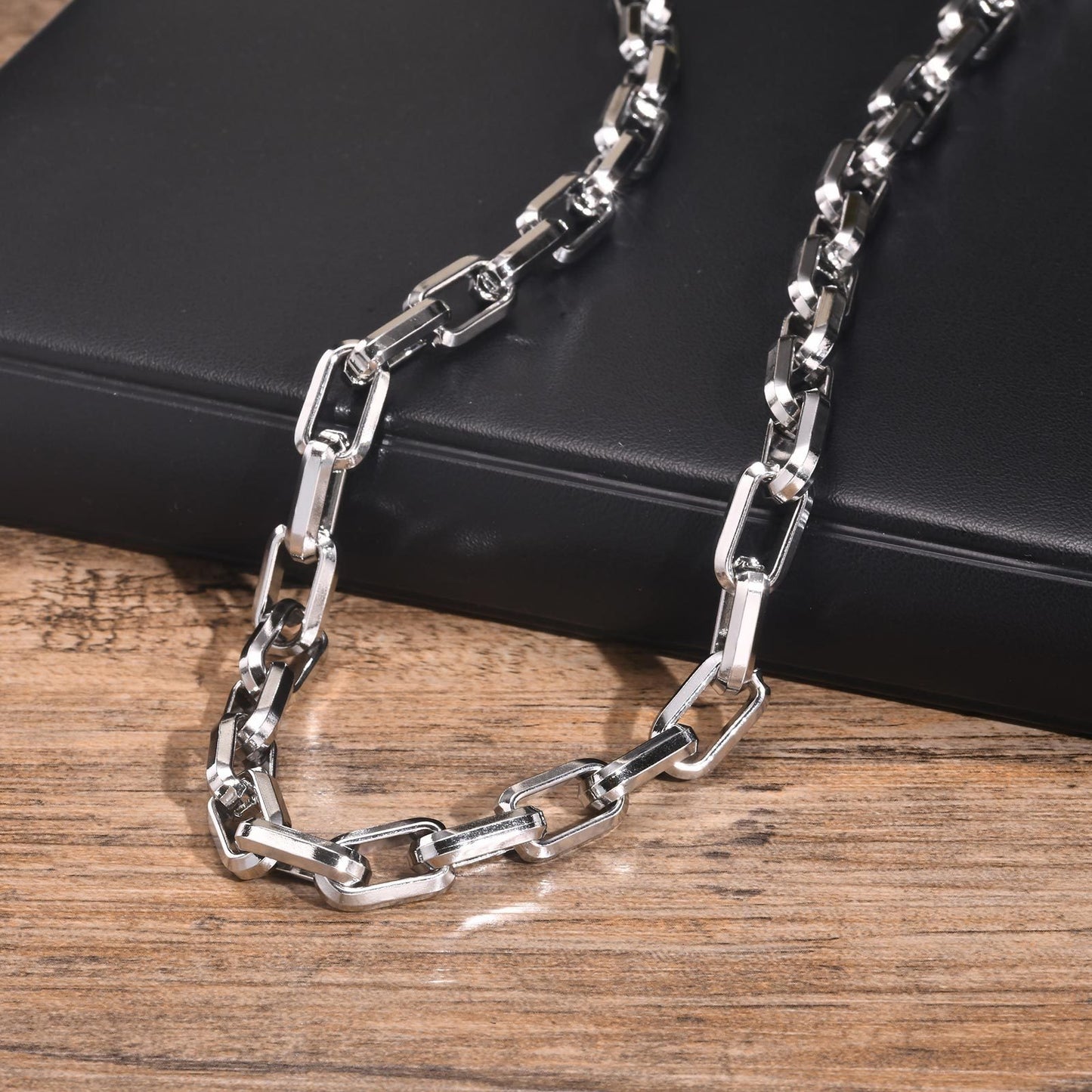 Heavy-Duty Stainless Steel Rectangle Chain Necklace for Men – 9.2mm Street Style, Viking Goth Vibe NC-1608