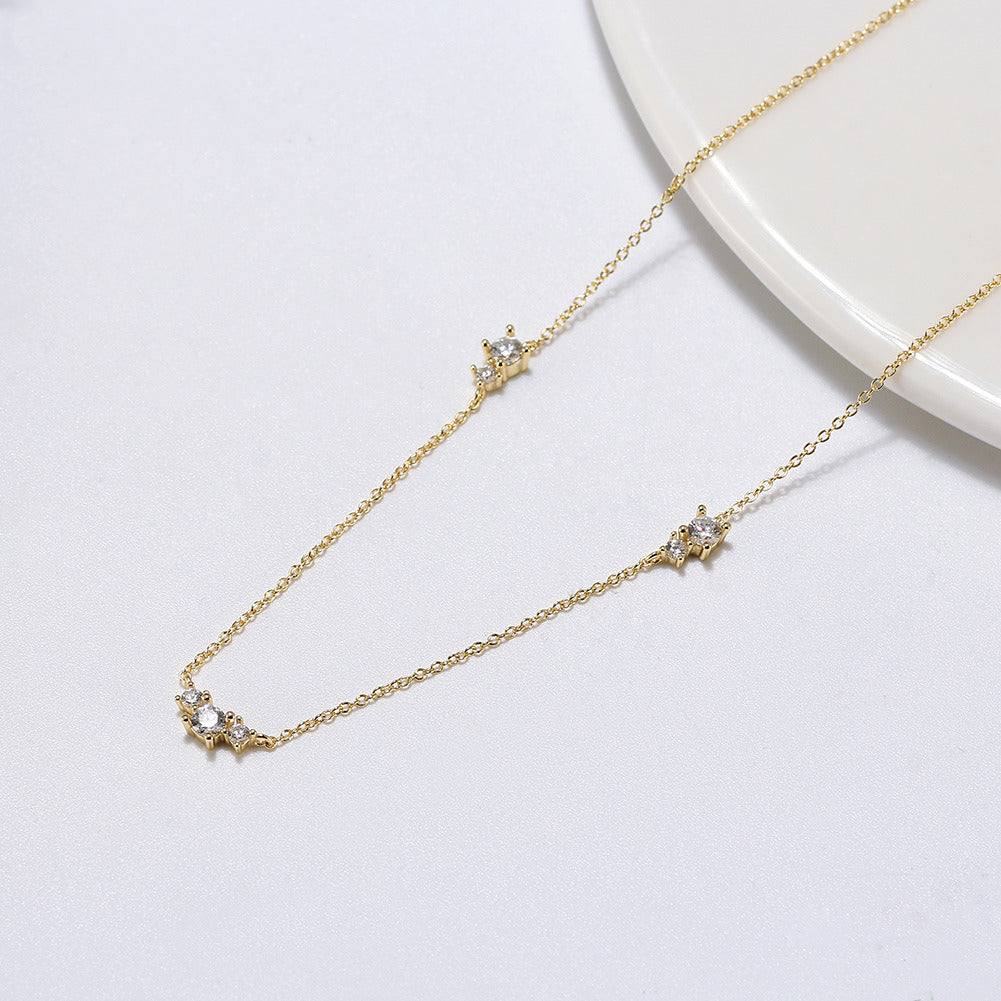 Kemstone S925 Sterling Silver Triple Layer CZ Necklace for Women – Dainty Layered Clavicle Chain, Silver & Gold A4-APN20