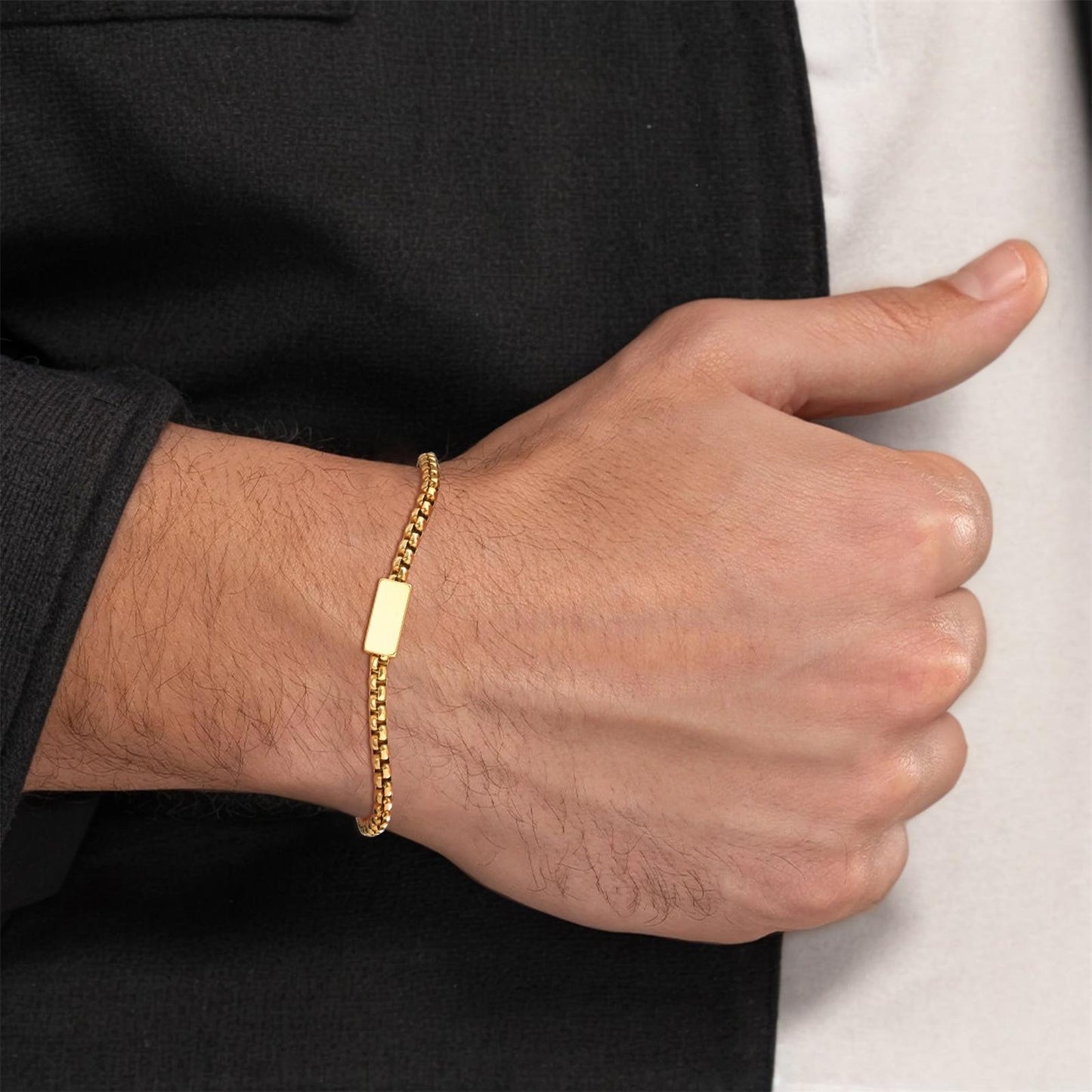 Kemstone Stainless Steel Square Bead Chain Bracelet for Men BR-2051