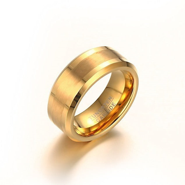 8mm Brushed Gold Tungsten Ring for Men | Heavy Duty IP Plating TCR-040