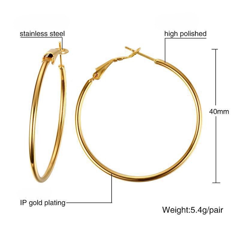 Stainless Steel Large Hoop Earrings for Women – Gold & Silver Minimalist Circle Hoops EH-180